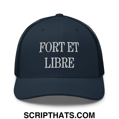 Fort et Libre Canada Strong and Free Embroidered Retro Mesh Trucker Hat Navy