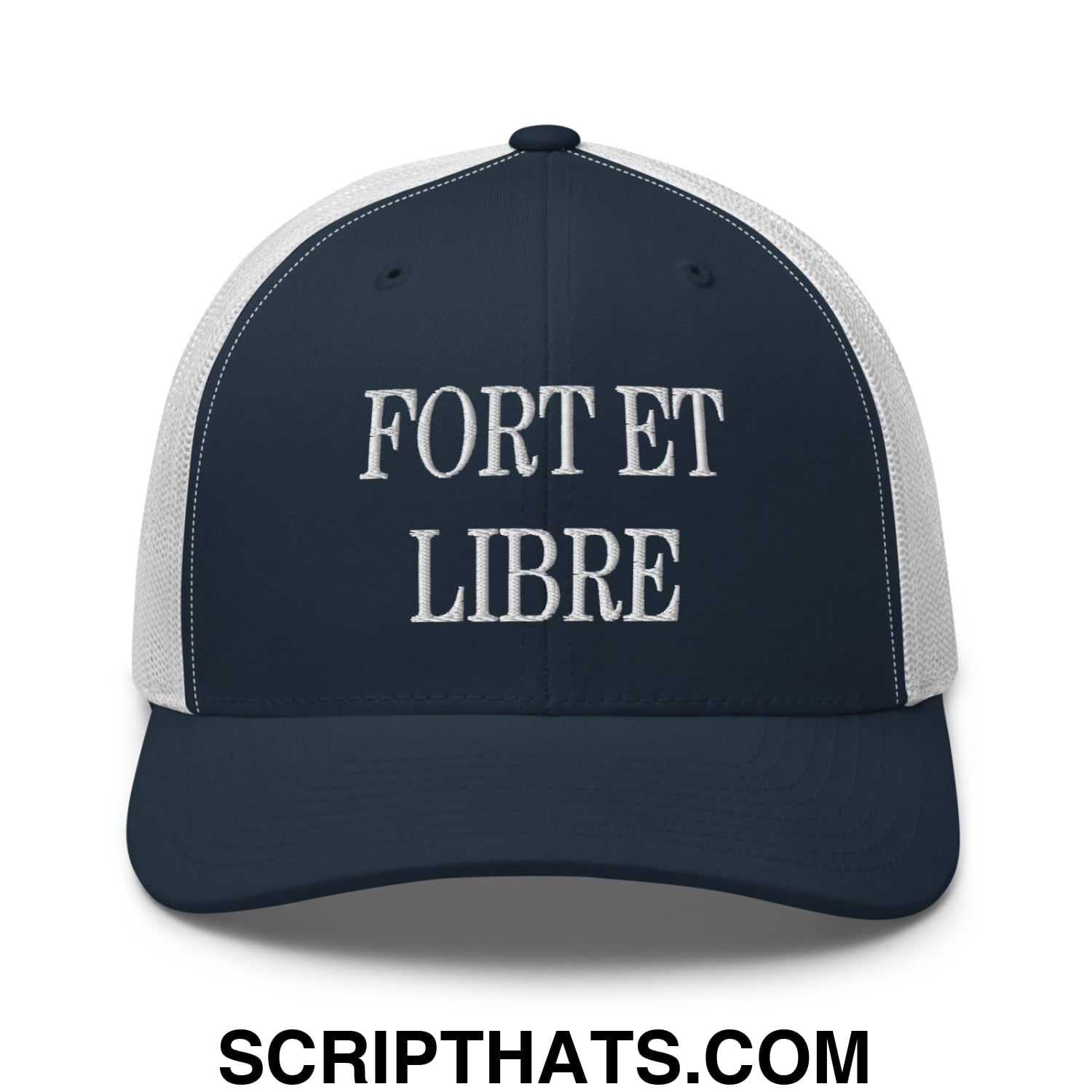 Fort et Libre Canada Strong and Free Embroidered Retro Mesh Trucker Hat Navy White