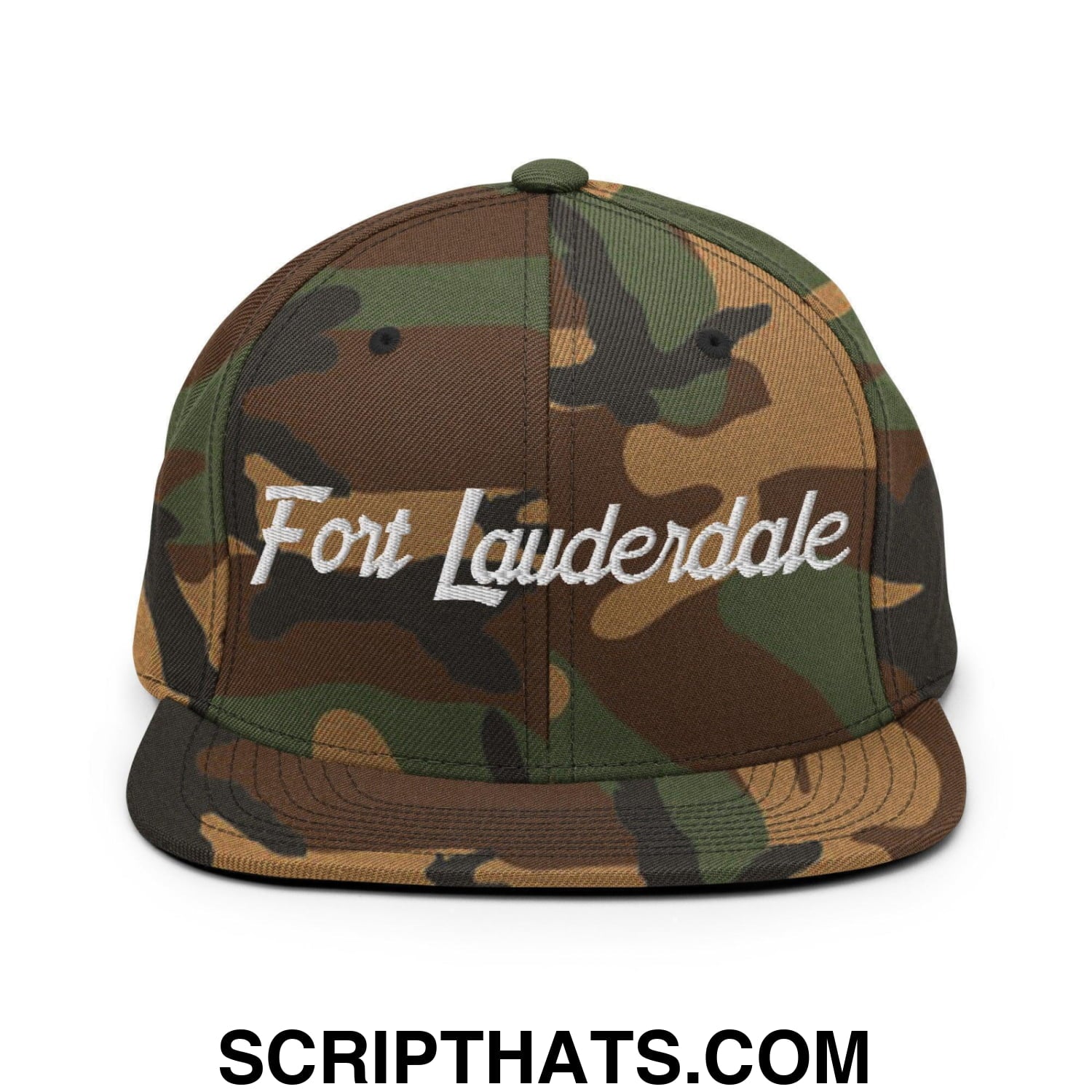 Fort Lauderdale Script Snapback Hat Green Camo