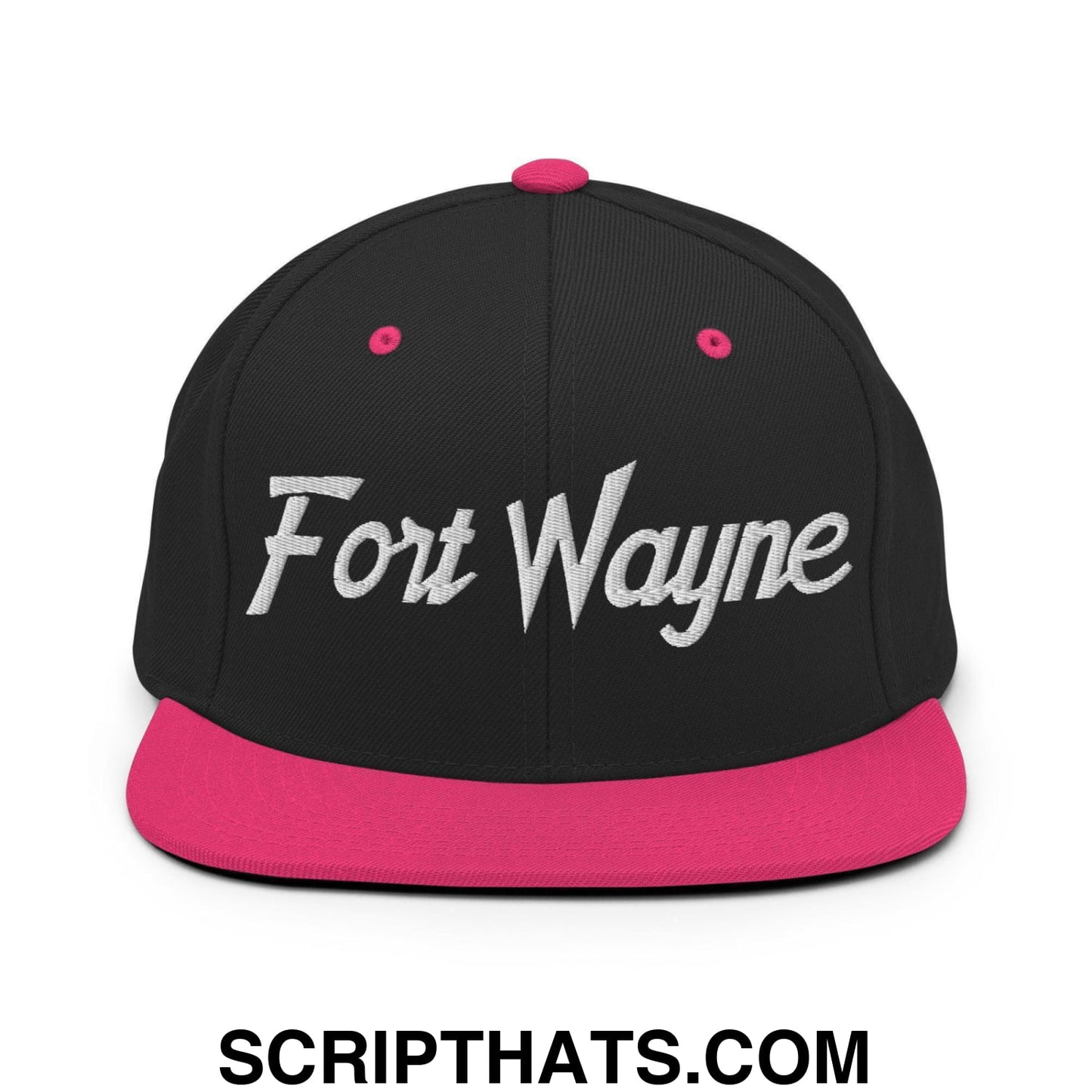 Fort Wayne Script Snapback Hat Black Neon Pink