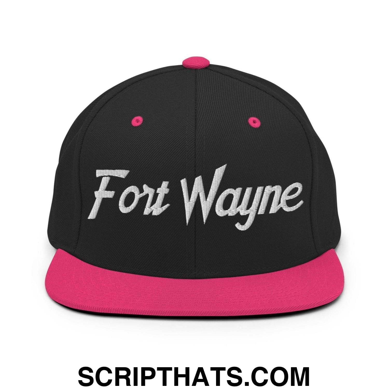 Fort Wayne Script Snapback Hat Black Neon Pink