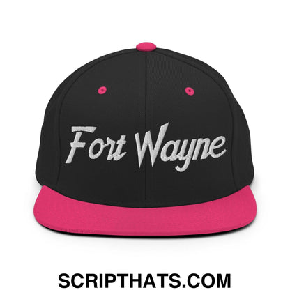 Fort Wayne Script Snapback Hat Black Neon Pink