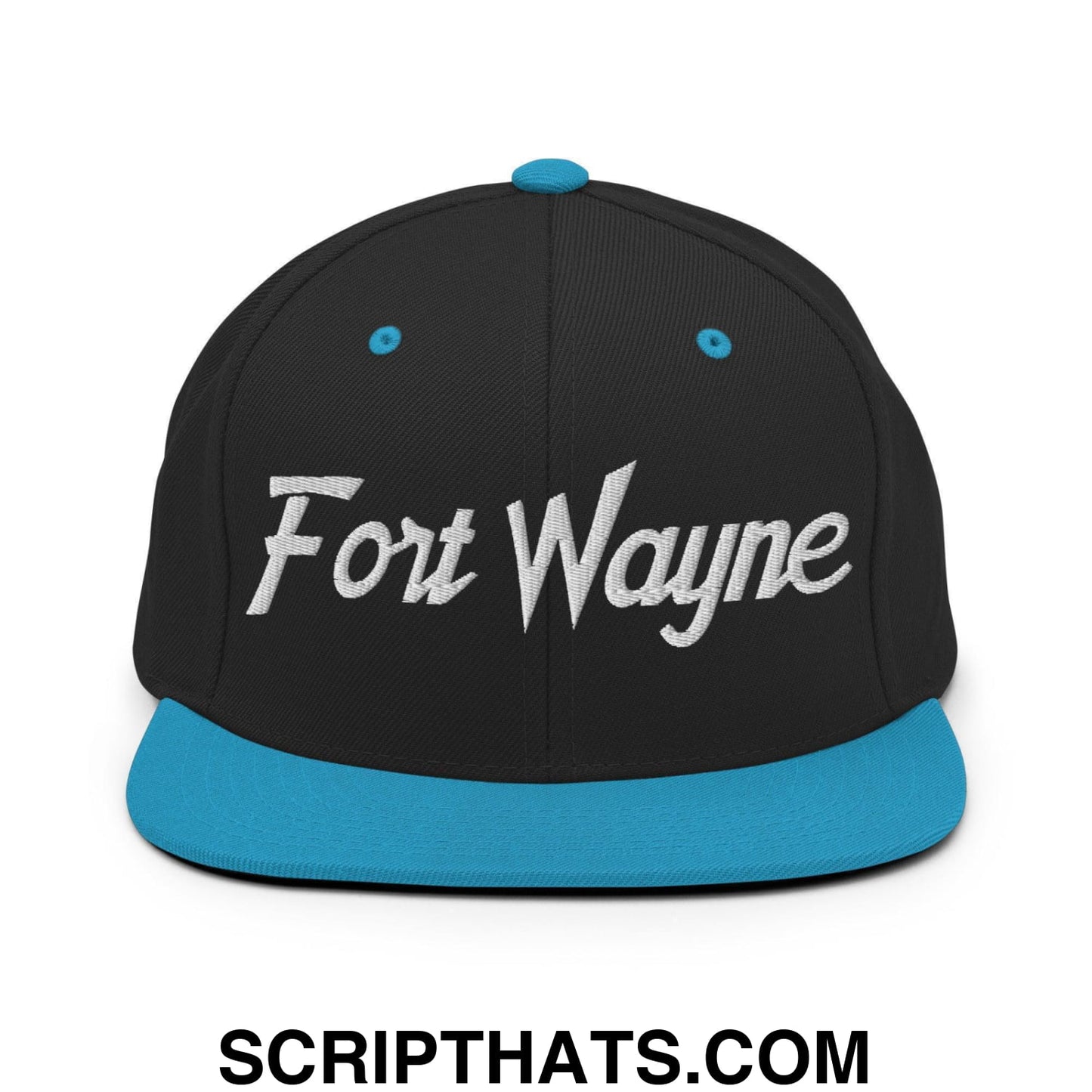Fort Wayne Script Snapback Hat Black Teal