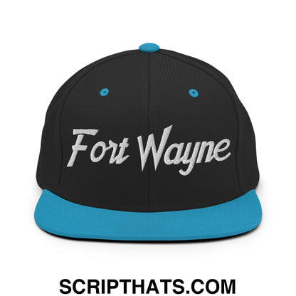 Fort Wayne Script Snapback Hat Black Teal