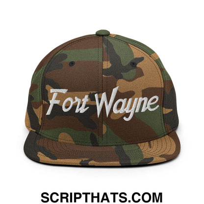 Fort Wayne Script Snapback Hat Green Camo