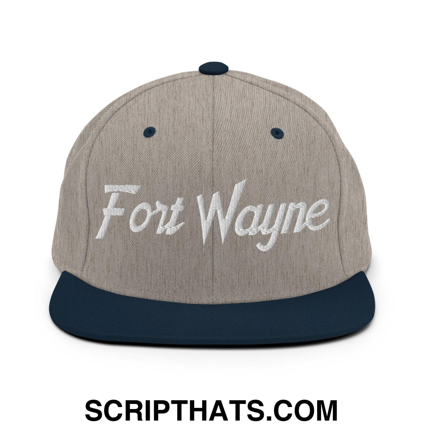 Fort Wayne Script Snapback Hat Heather Grey Navy