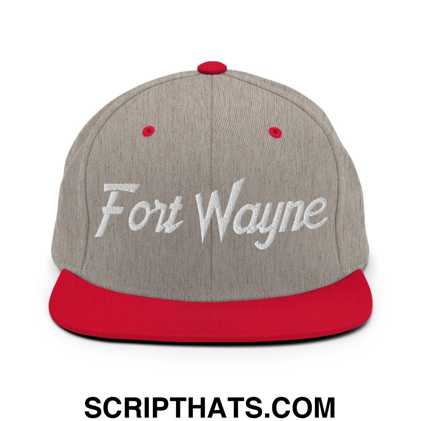 Fort Wayne Script Snapback Hat Heather Grey Red