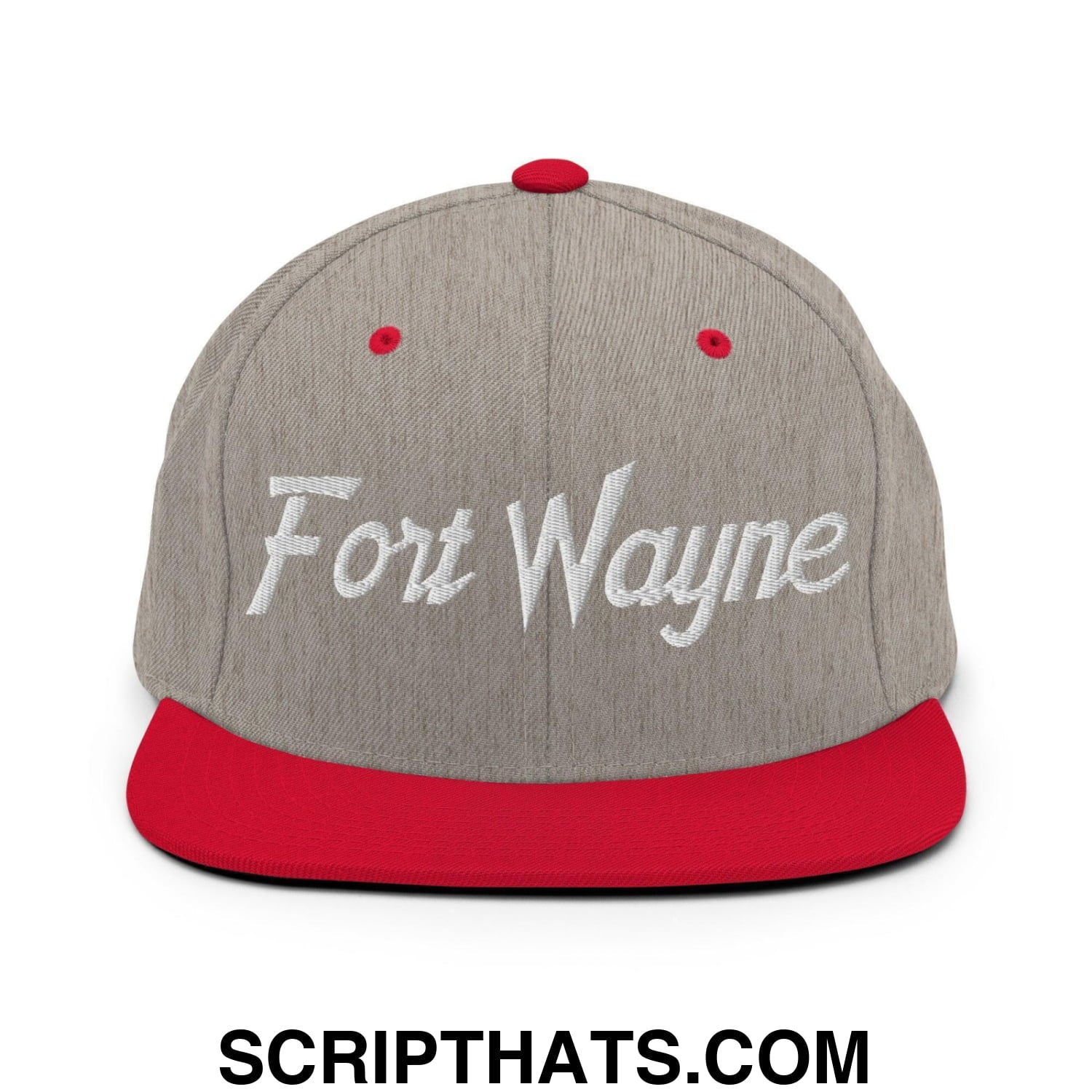 Fort Wayne Script Snapback Hat Heather Grey Red