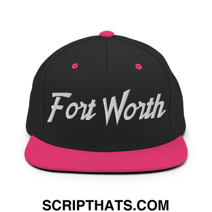 Fort Worth Script Snapback Hat Black Neon Pink