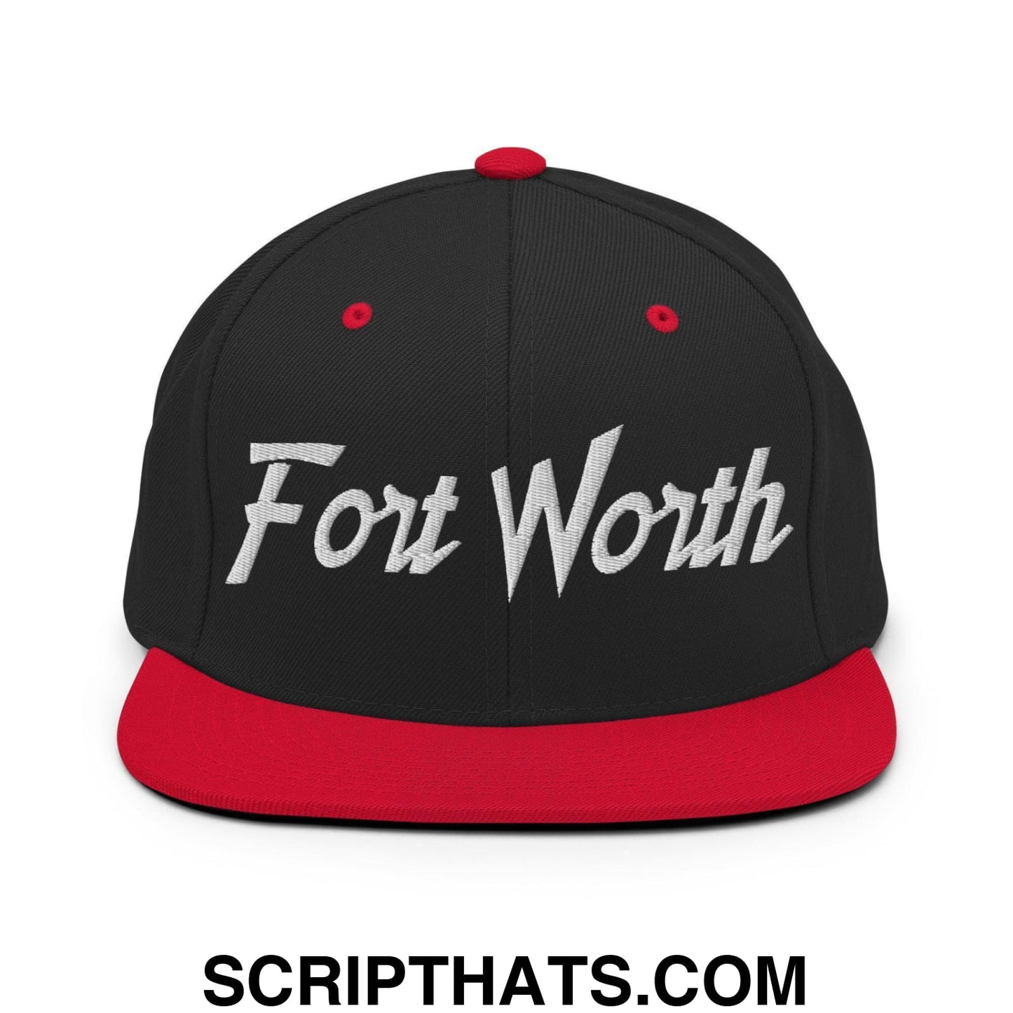 Fort Worth Script Snapback Hat Black Red