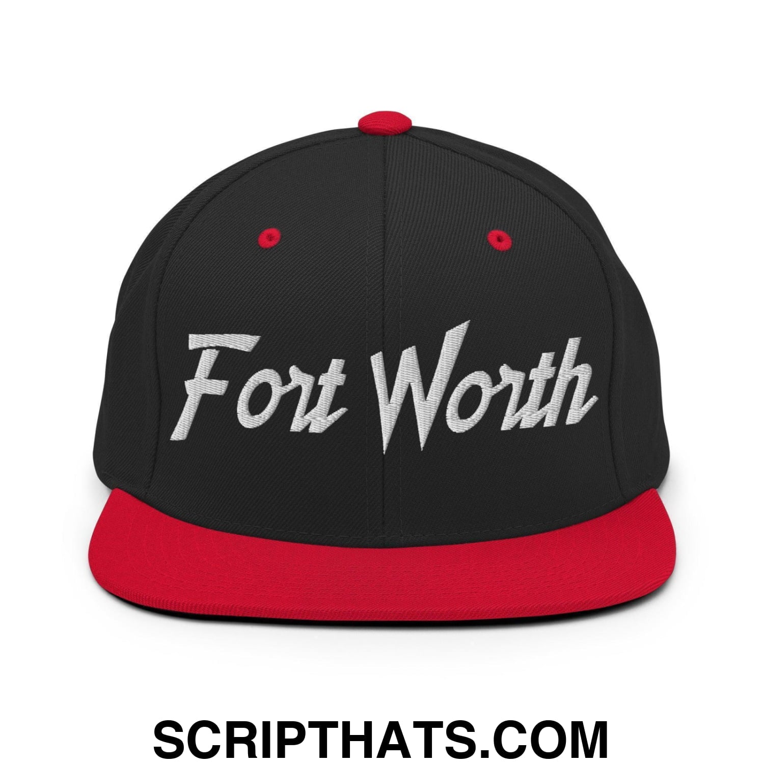 Fort Worth Script Snapback Hat Black Red