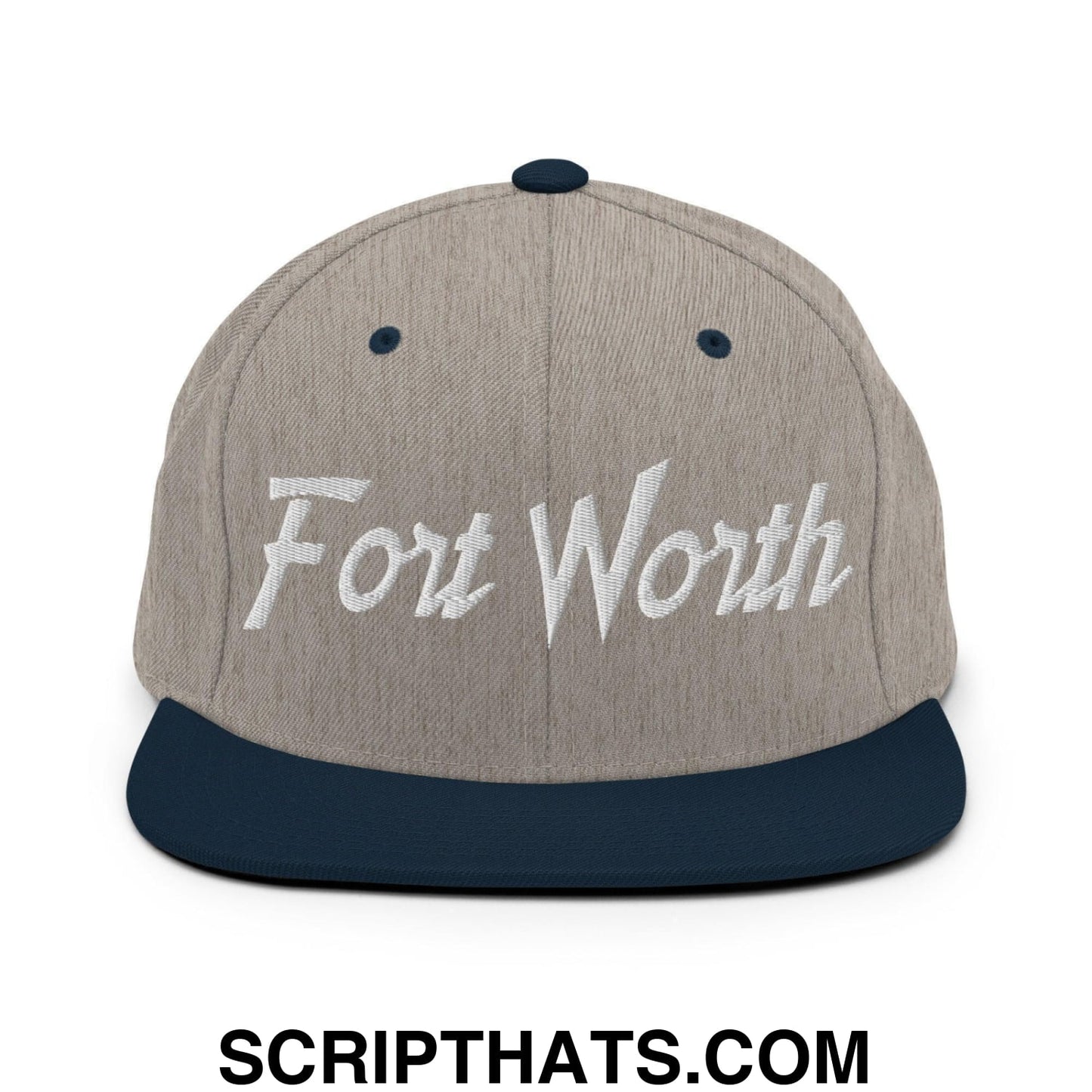 Fort Worth Script Snapback Hat Heather Grey Navy