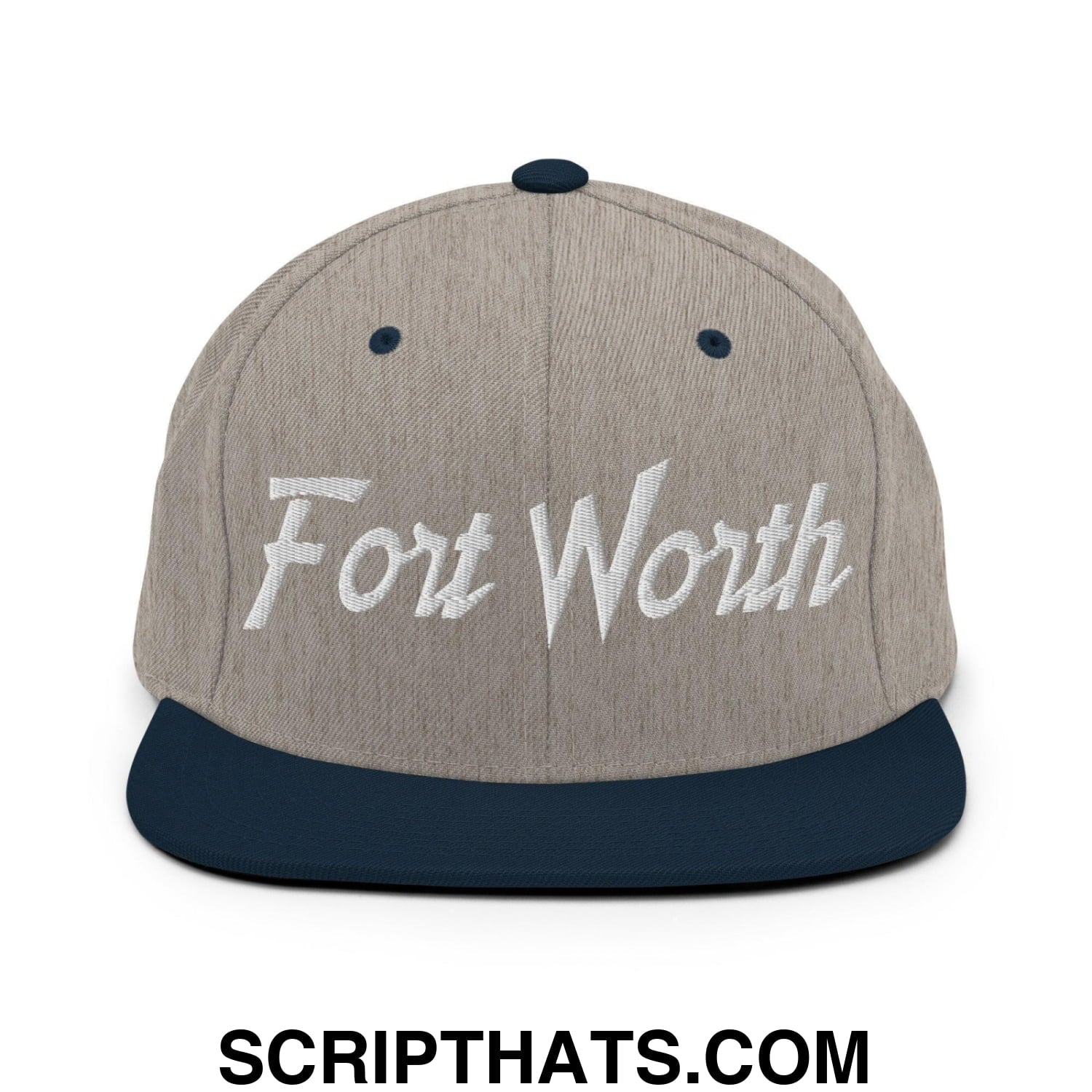 Fort Worth Script Snapback Hat Heather Grey Navy