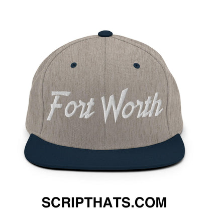 Fort Worth Script Snapback Hat Heather Grey Navy