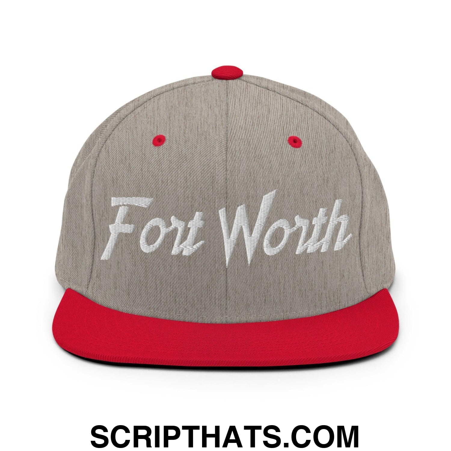 Fort Worth Script Snapback Hat Heather Grey Red