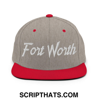 Fort Worth Script Snapback Hat Heather Grey Red