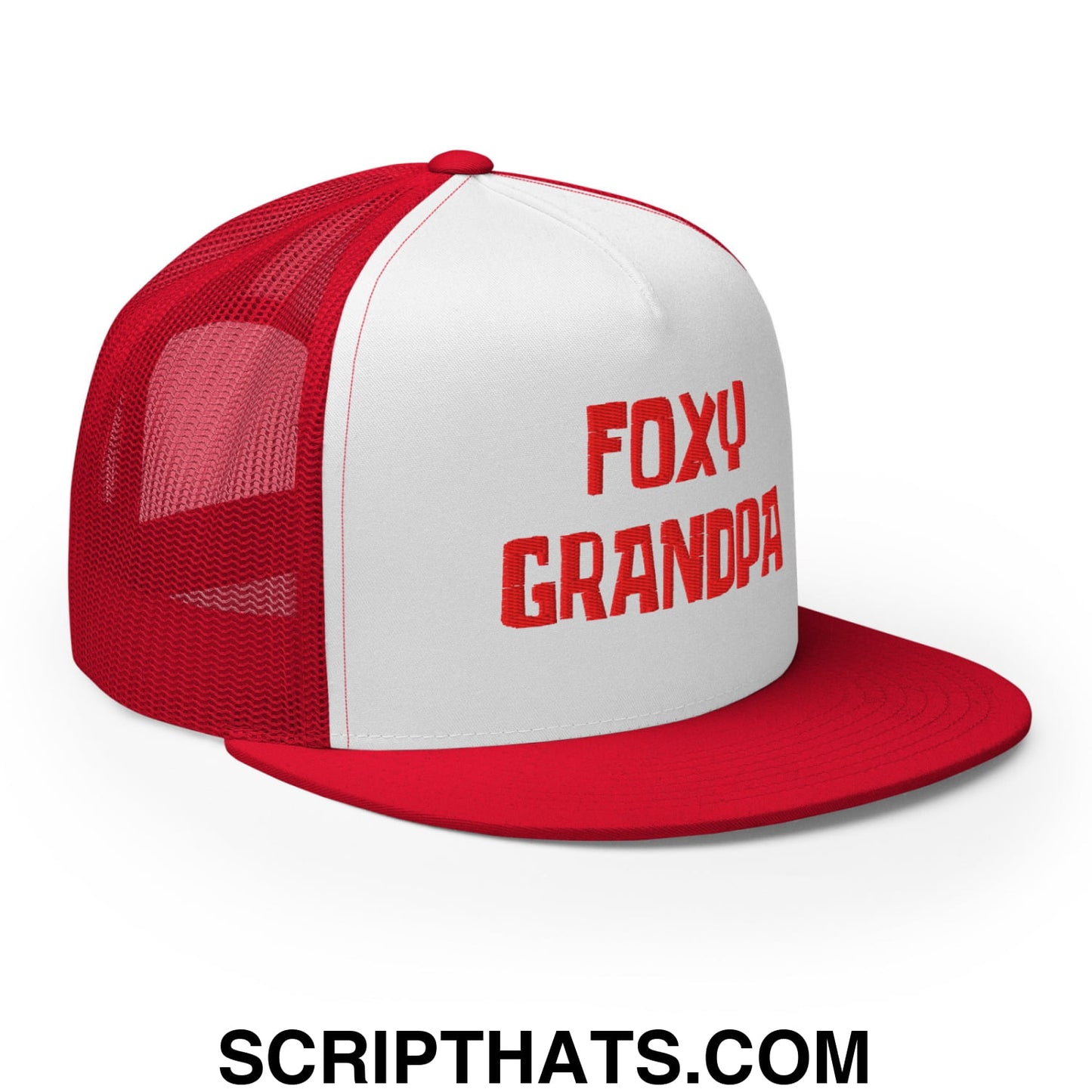 Foxy Grandpa Embroidered Flat Bill Brim Mesh Trucker Hat Default Title