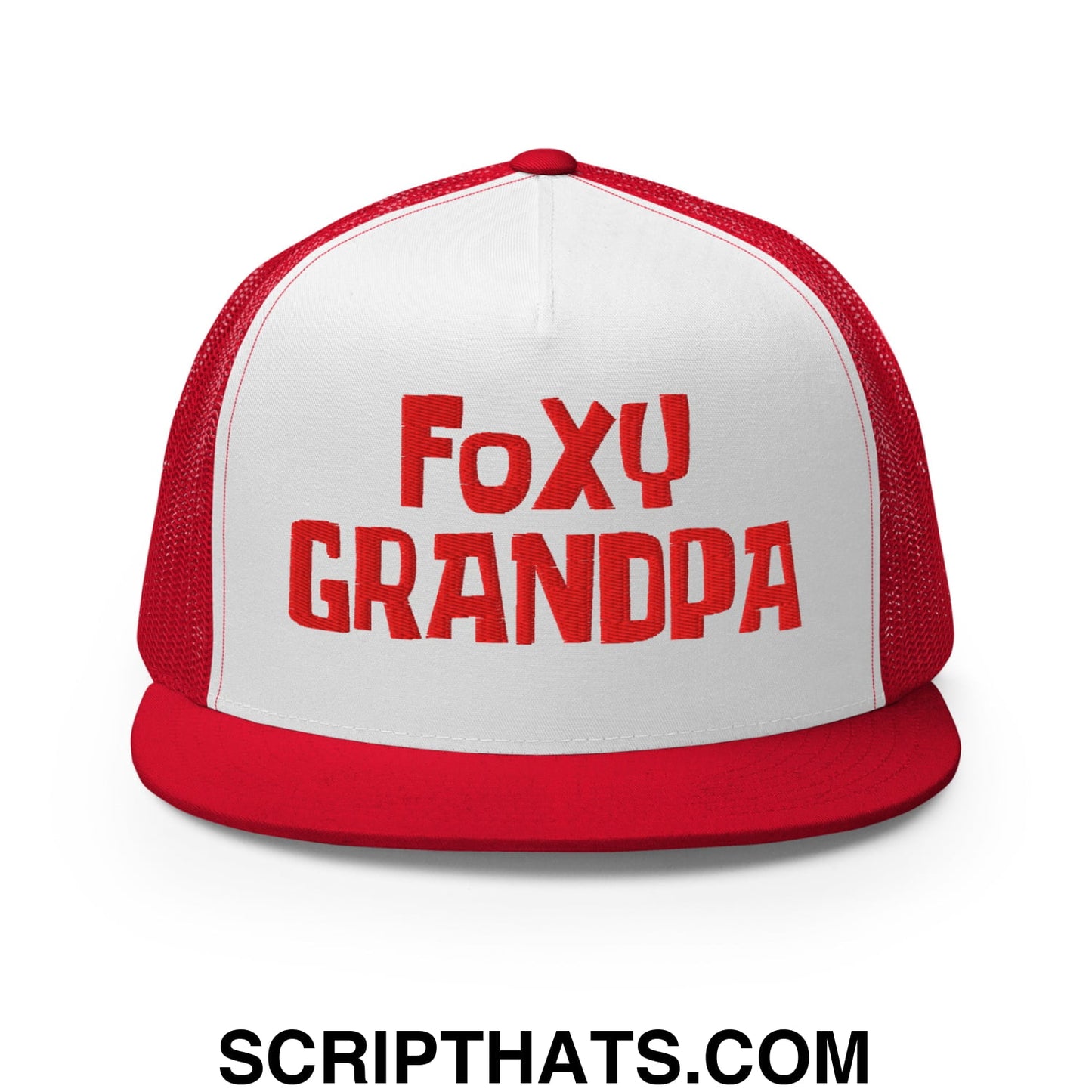 Foxy Grandpa Embroidered Flat Bill Brim Mesh Trucker Hat Default Title