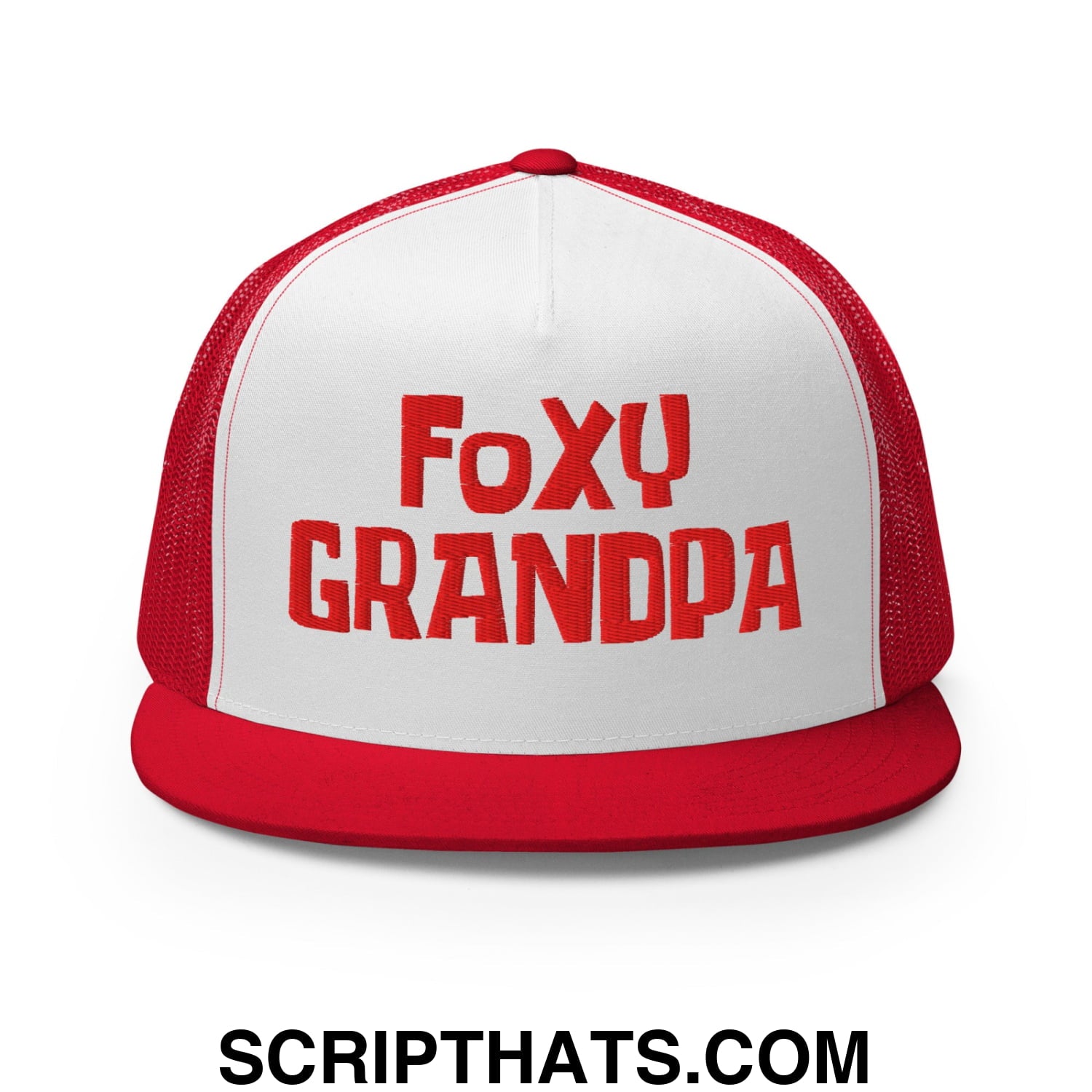 Foxy Grandpa Embroidered Flat Bill Brim Mesh Trucker Hat Default Title