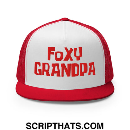 Foxy Grandpa Embroidered Flat Bill Brim Mesh Trucker Hat Default Title