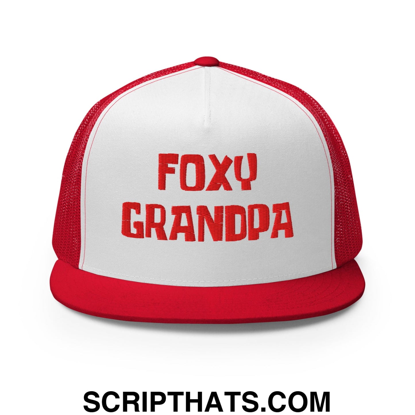 Foxy Grandpa Embroidered Flat Bill Brim Mesh Trucker Hat Default Title