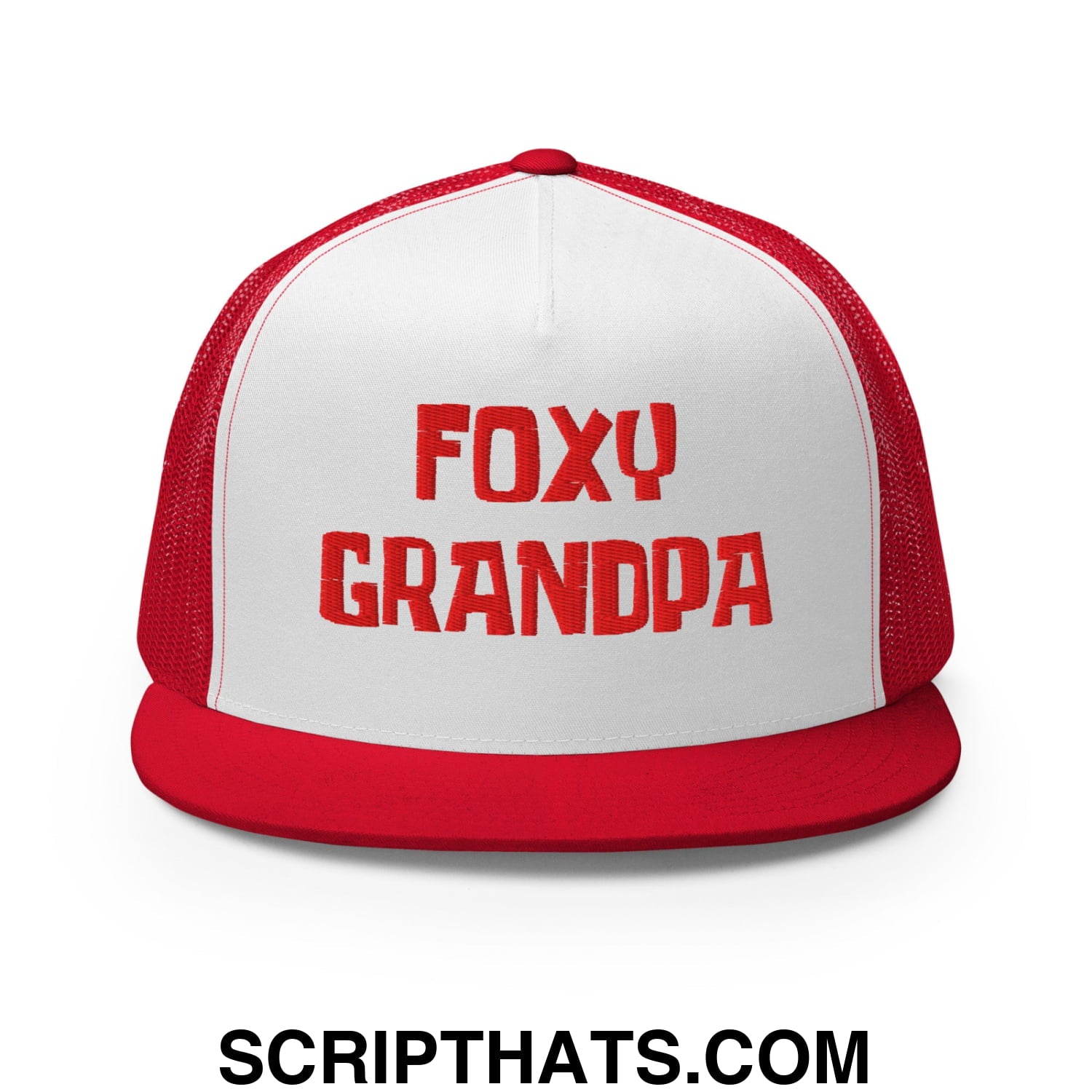 Foxy Grandpa Embroidered Flat Bill Brim Mesh Trucker Hat Default Title