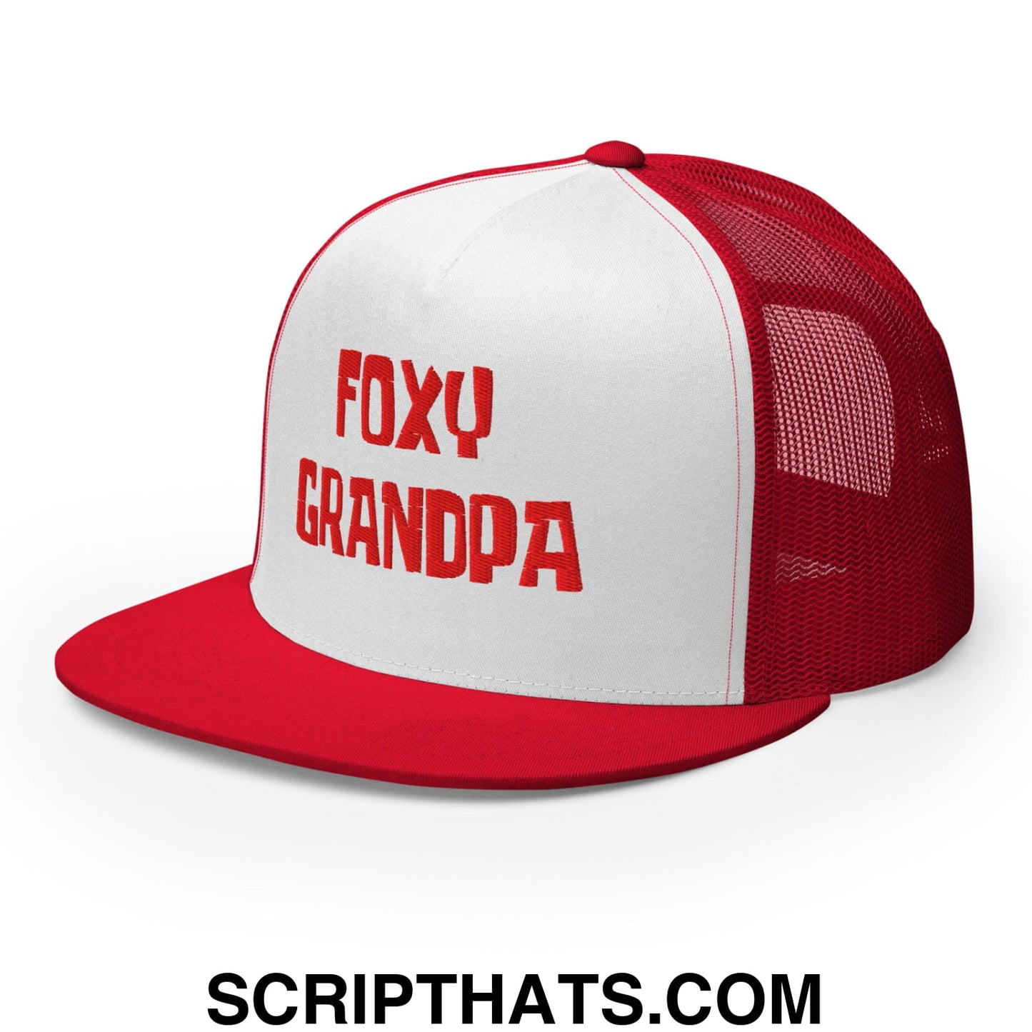 Foxy Grandpa Embroidered Flat Bill Brim Mesh Trucker Hat Default Title
