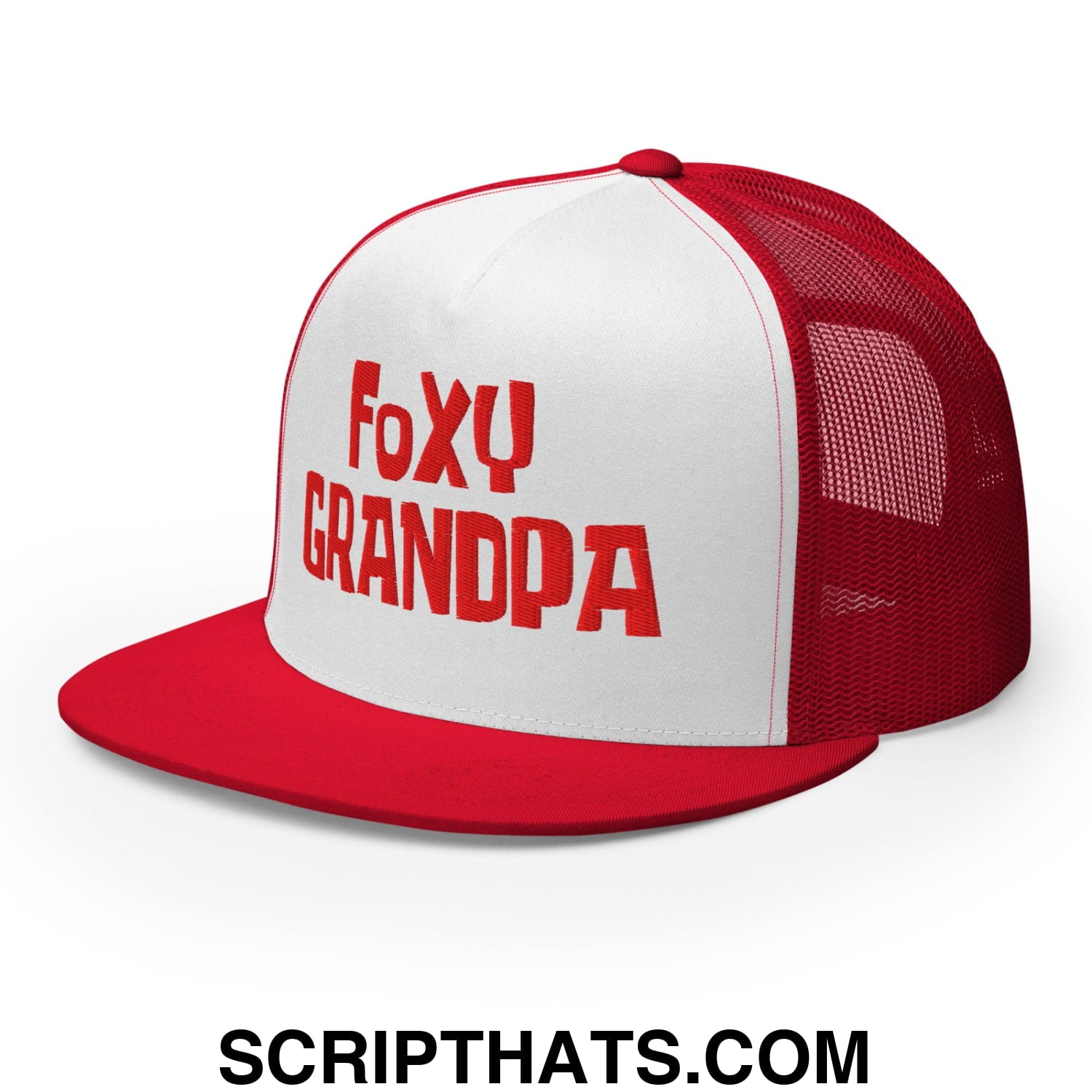 Foxy Grandpa Embroidered Flat Bill Brim Mesh Trucker Hat Default Title