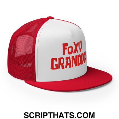 Foxy Grandpa Embroidered Flat Bill Brim Mesh Trucker Hat Default Title