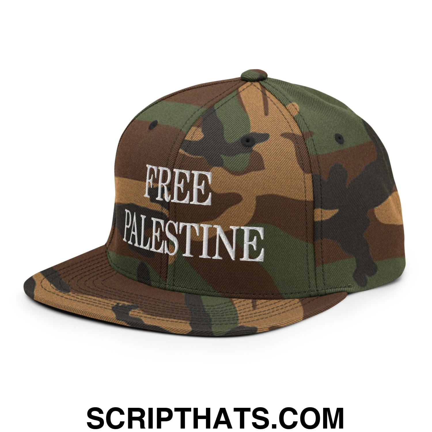 Free Palestine Embroidered Flat Bill Brim Snapback Hat Green Camo