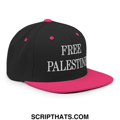 Free Palestine Embroidered Flat Bill Brim Snapback Hat Black Neon Pink