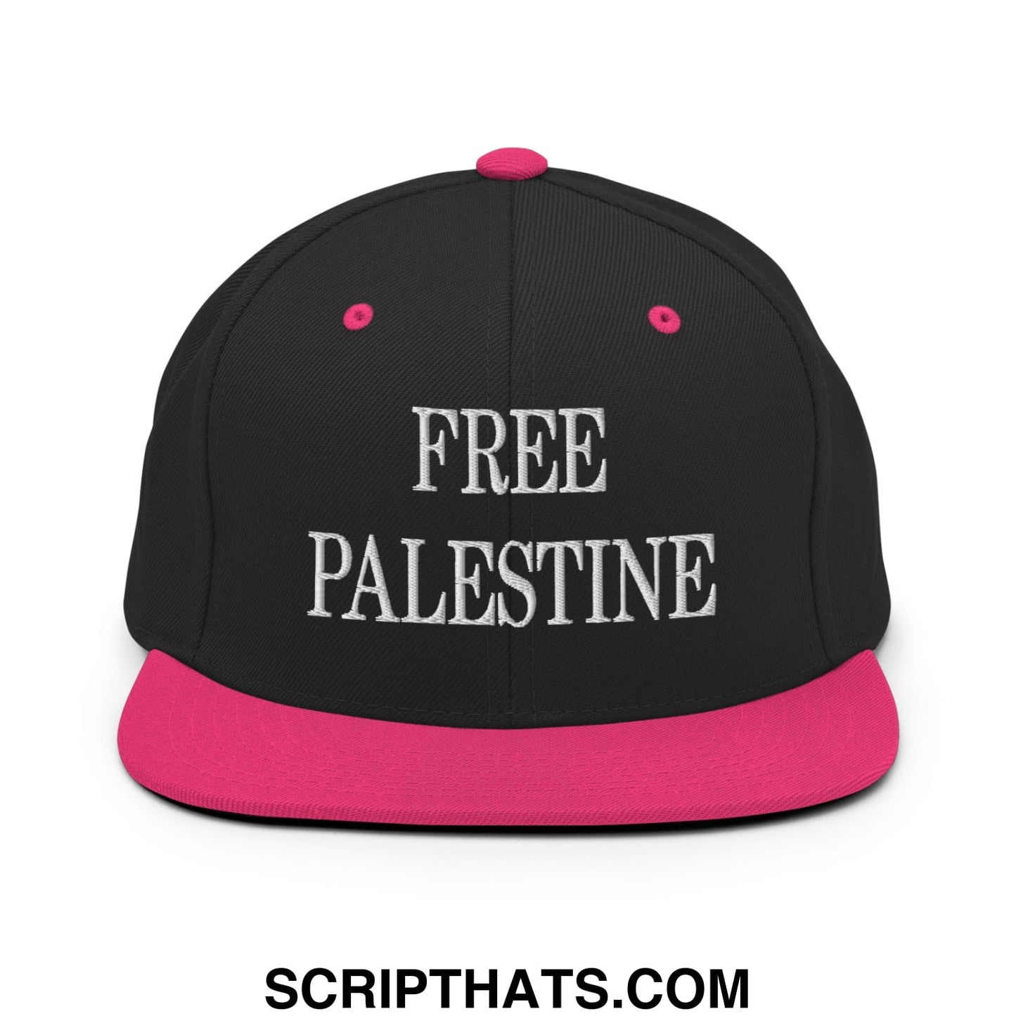Free Palestine Embroidered Flat Bill Brim Snapback Hat Black Neon Pink