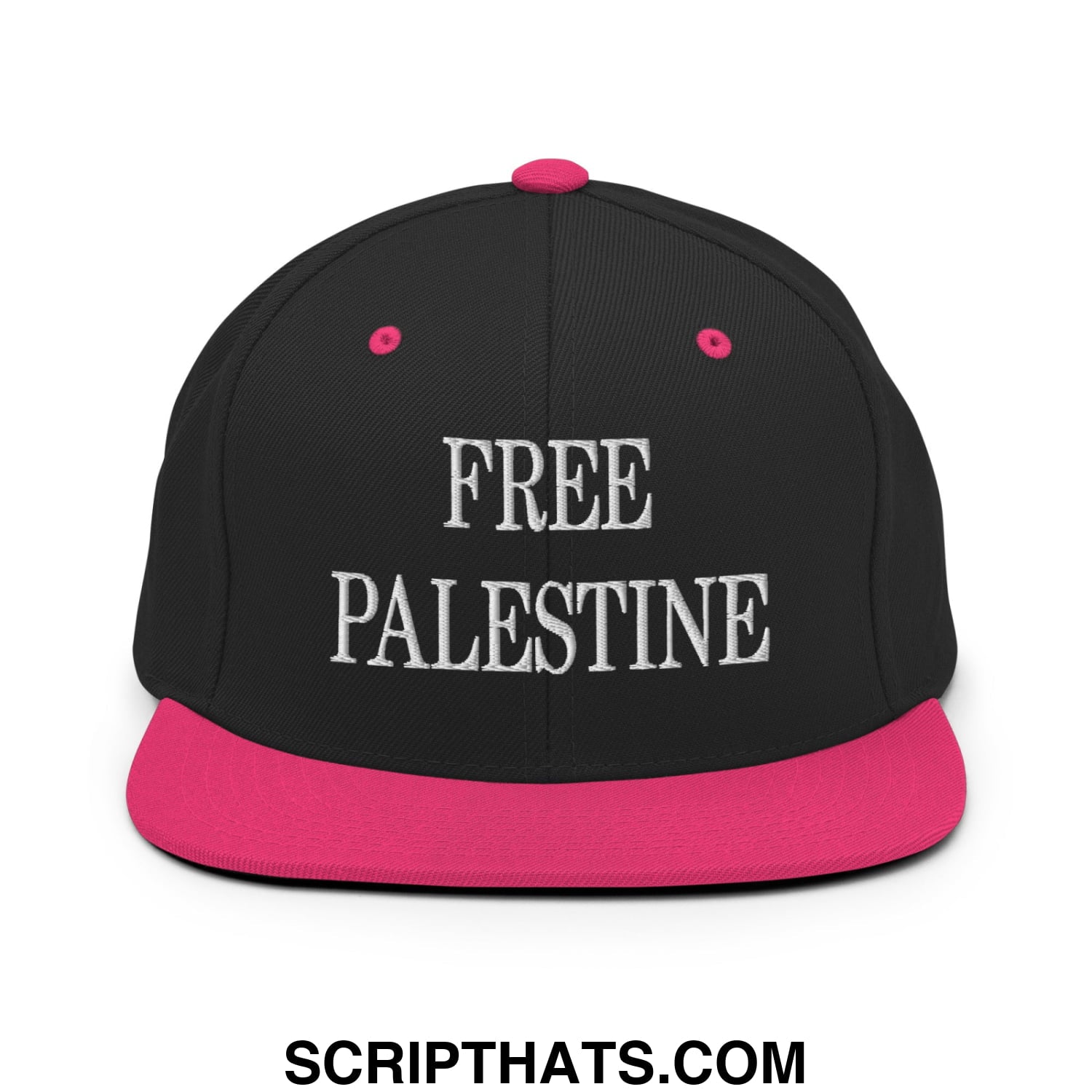 Free Palestine Embroidered Flat Bill Brim Snapback Hat Black Neon Pink