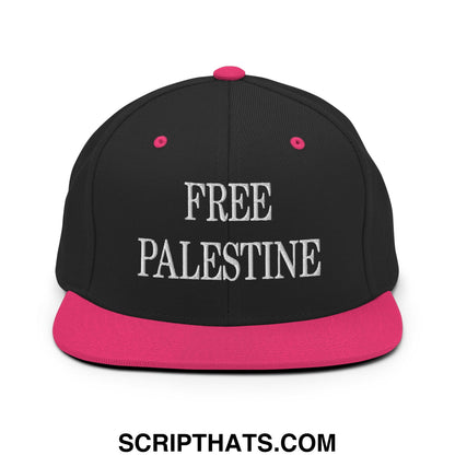 Free Palestine Embroidered Flat Bill Brim Snapback Hat Black Neon Pink