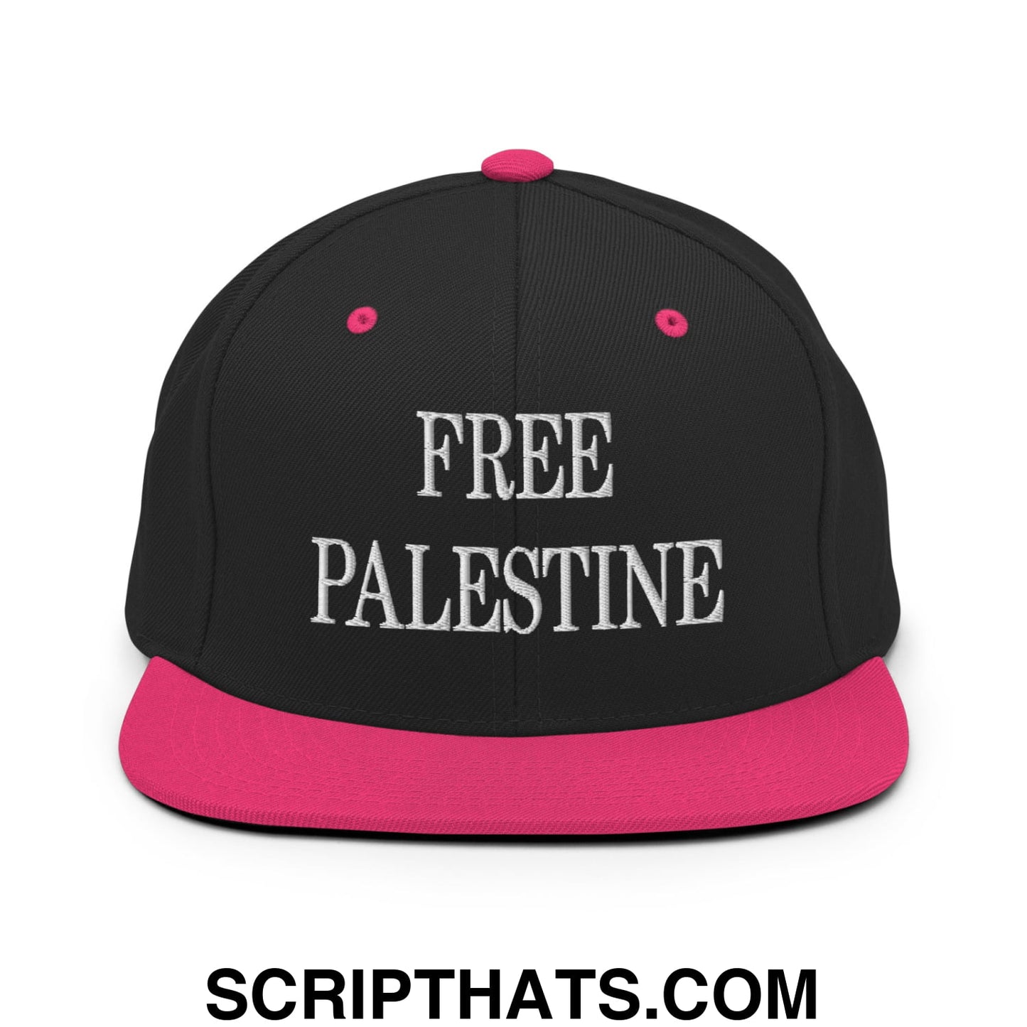 Free Palestine Embroidered Flat Bill Brim Snapback Hat Black Neon Pink