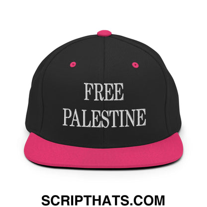 Free Palestine Embroidered Flat Bill Brim Snapback Hat Black Neon Pink