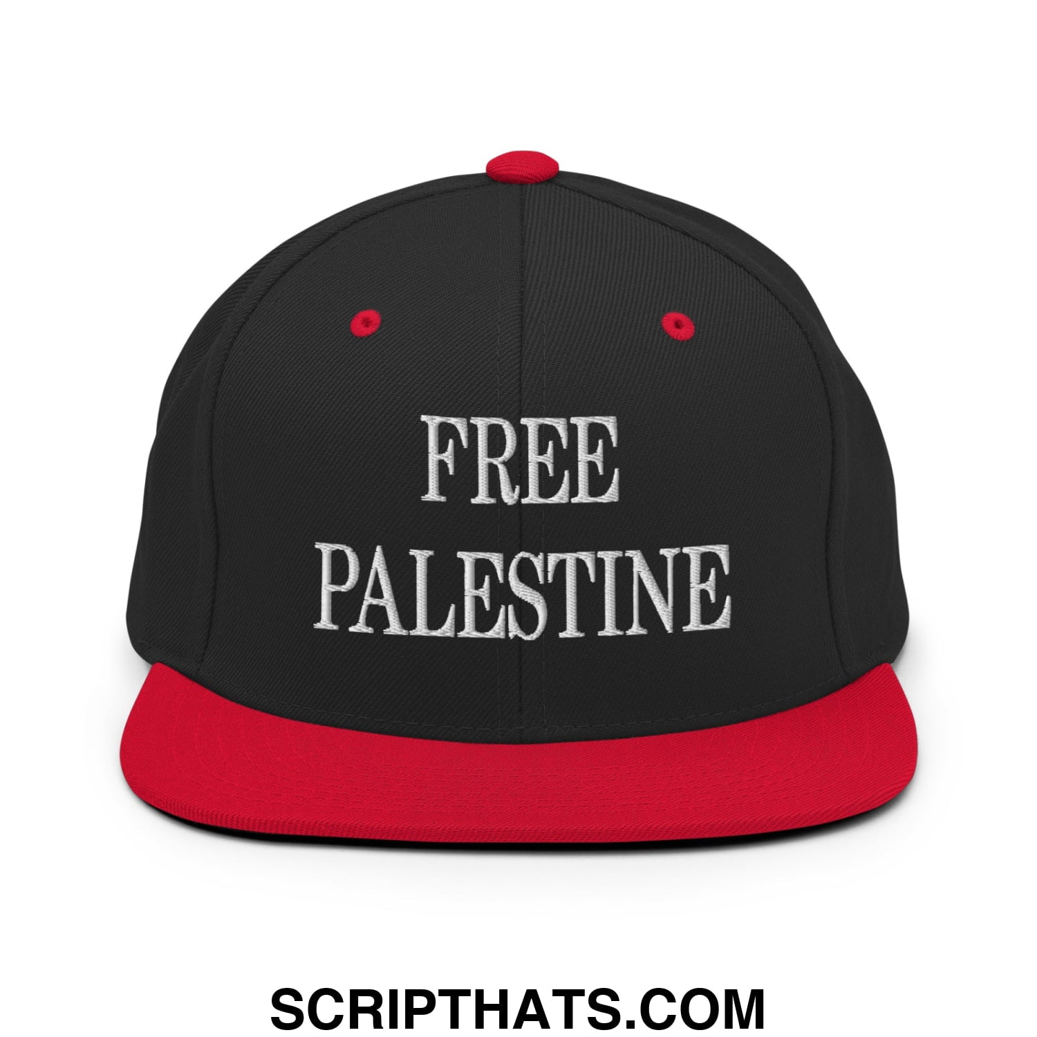 Free Palestine Embroidered Flat Bill Brim Snapback Hat Black Red