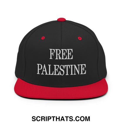 Free Palestine Embroidered Flat Bill Brim Snapback Hat Black Red