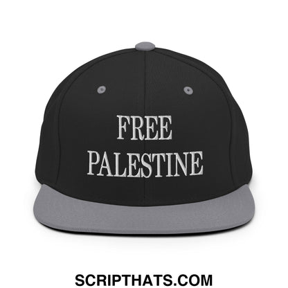 Free Palestine Embroidered Flat Bill Brim Snapback Hat Black Silver