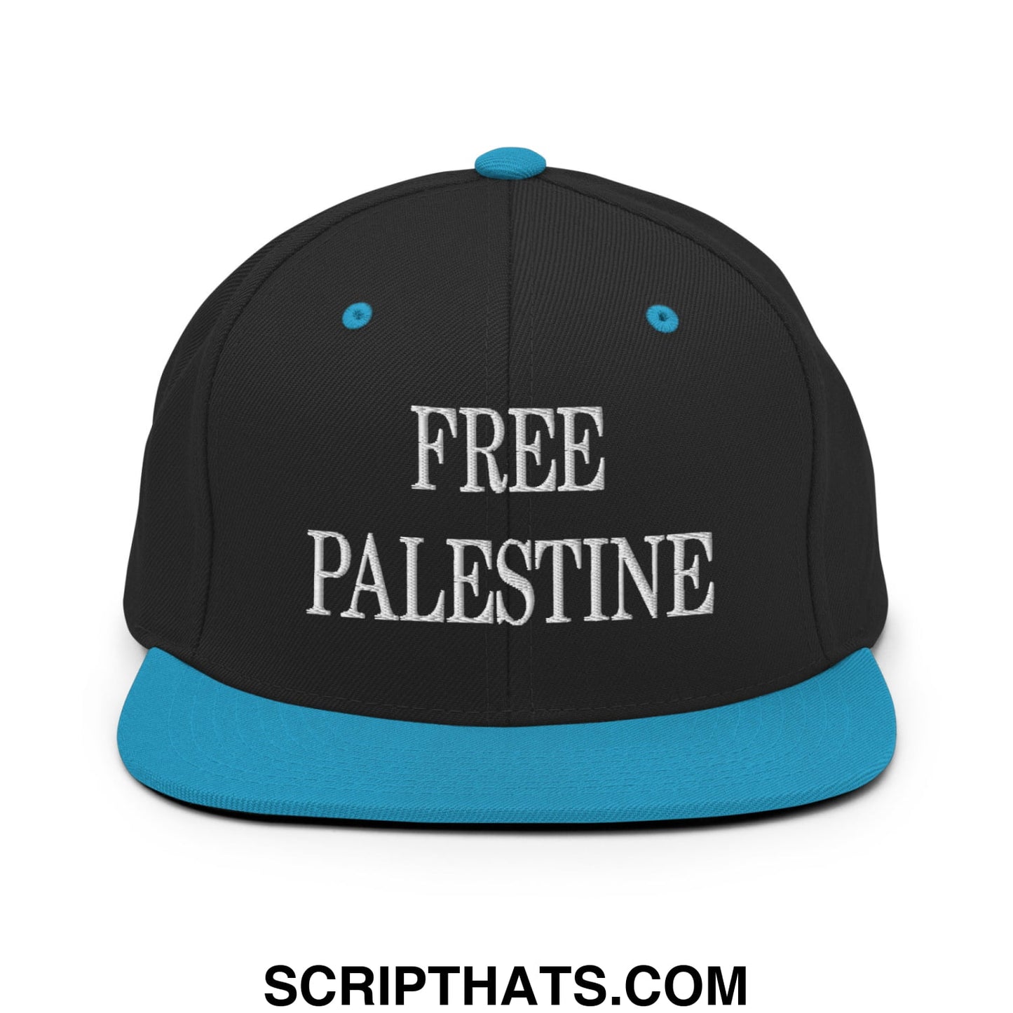 Free Palestine Embroidered Flat Bill Brim Snapback Hat Black Teal