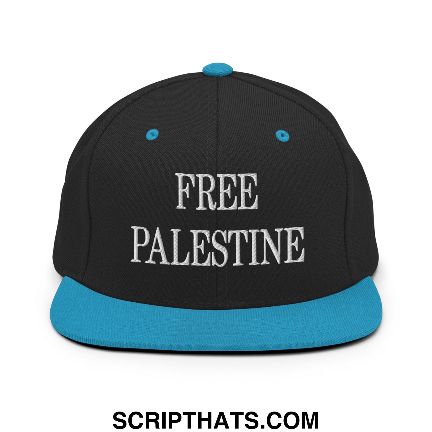 Free Palestine Embroidered Flat Bill Brim Snapback Hat Black Teal