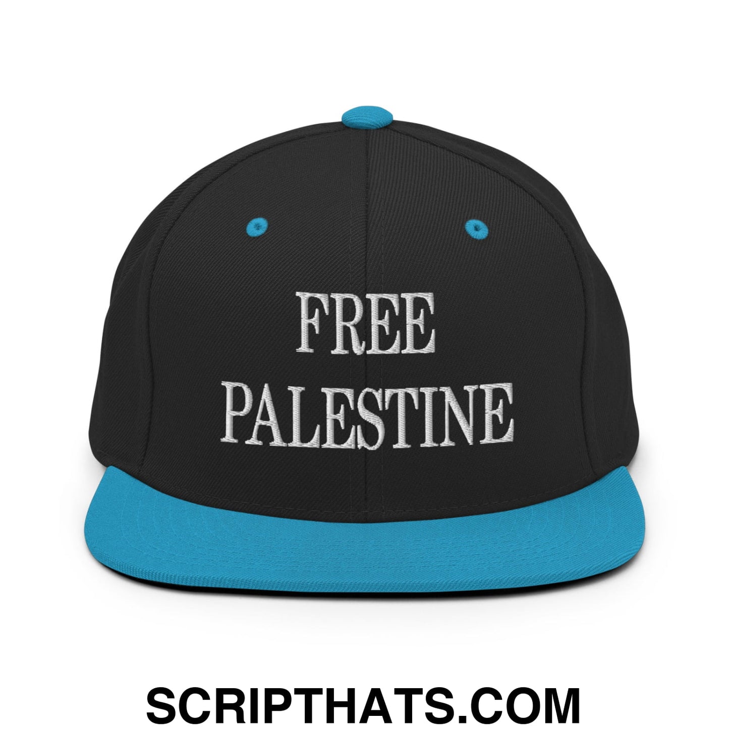 Free Palestine Embroidered Flat Bill Brim Snapback Hat Black Teal