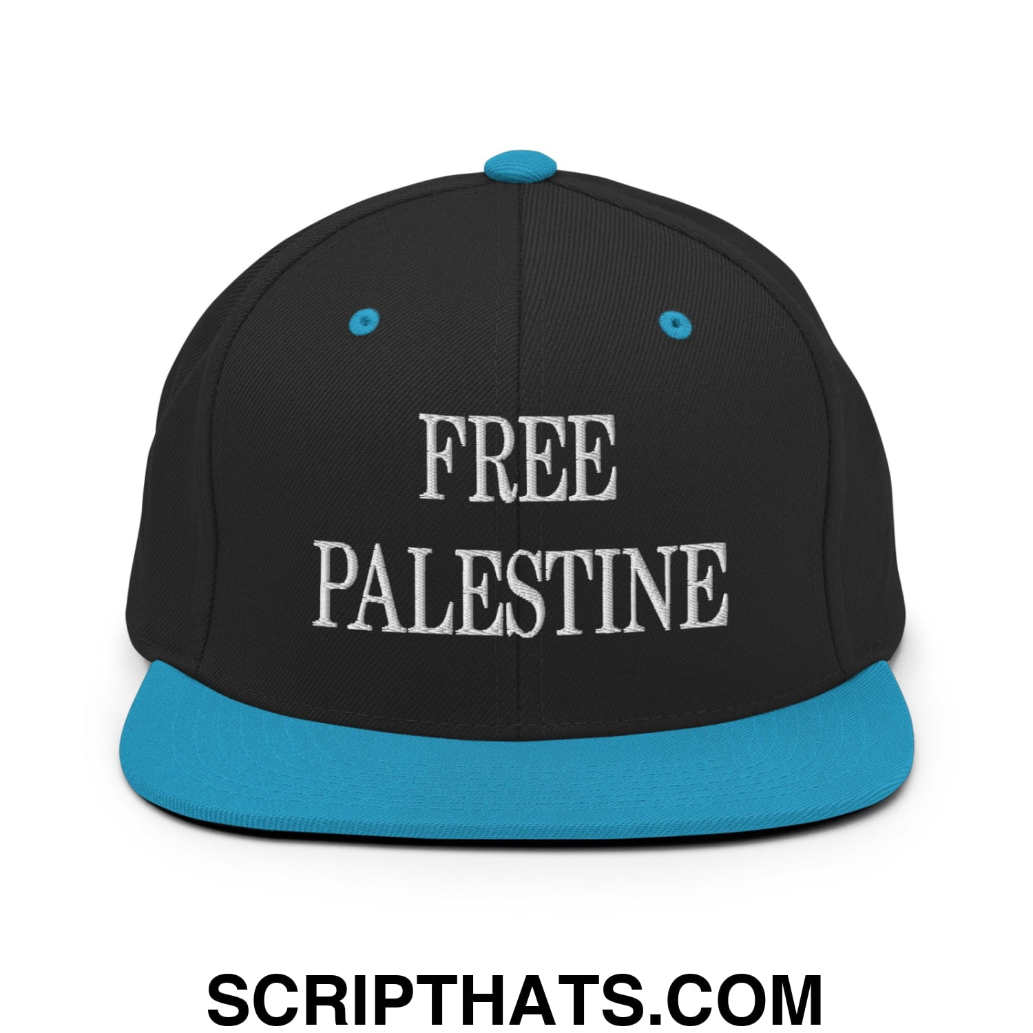 Free Palestine Embroidered Flat Bill Brim Snapback Hat Black Teal