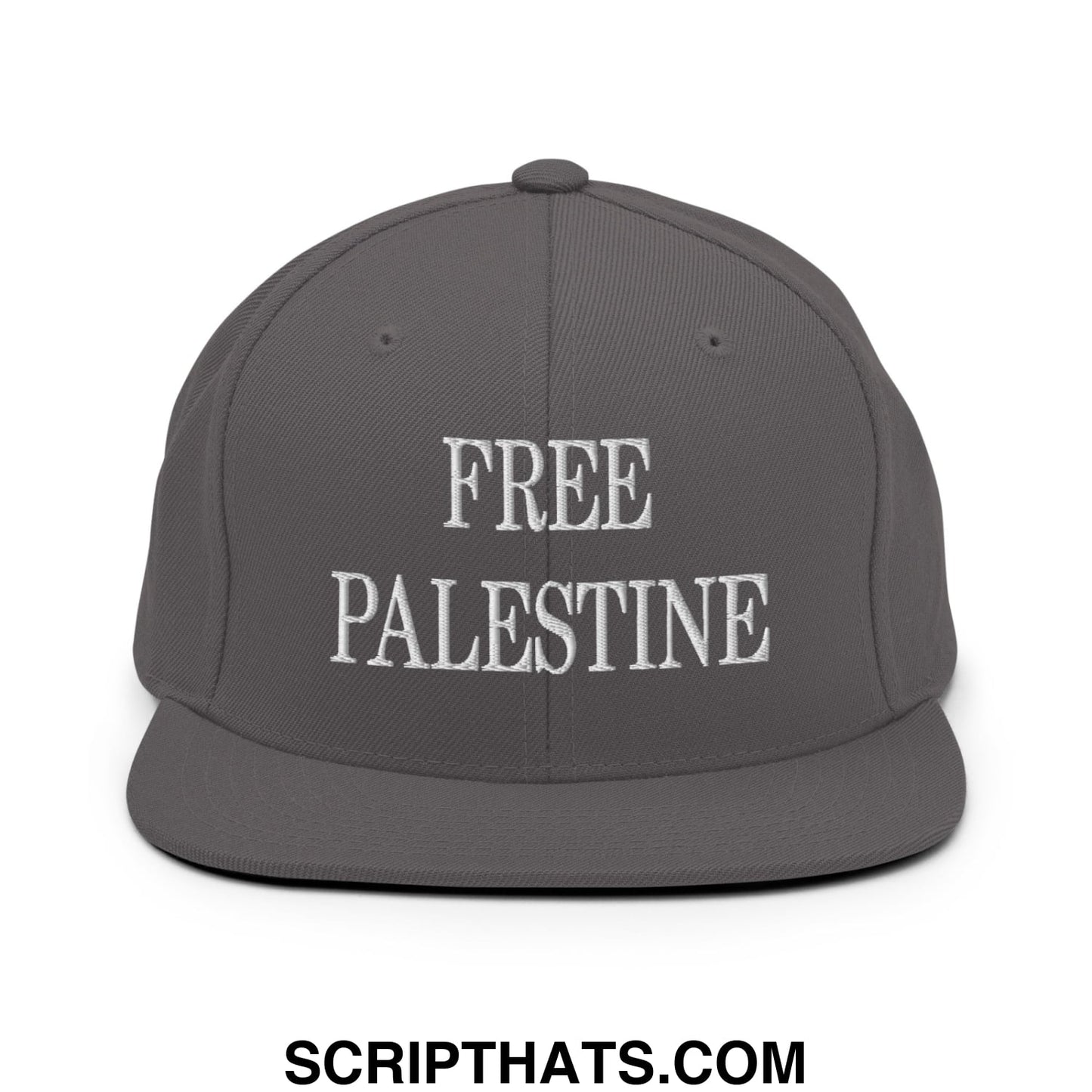 Free Palestine Embroidered Flat Bill Brim Snapback Hat Dark Grey