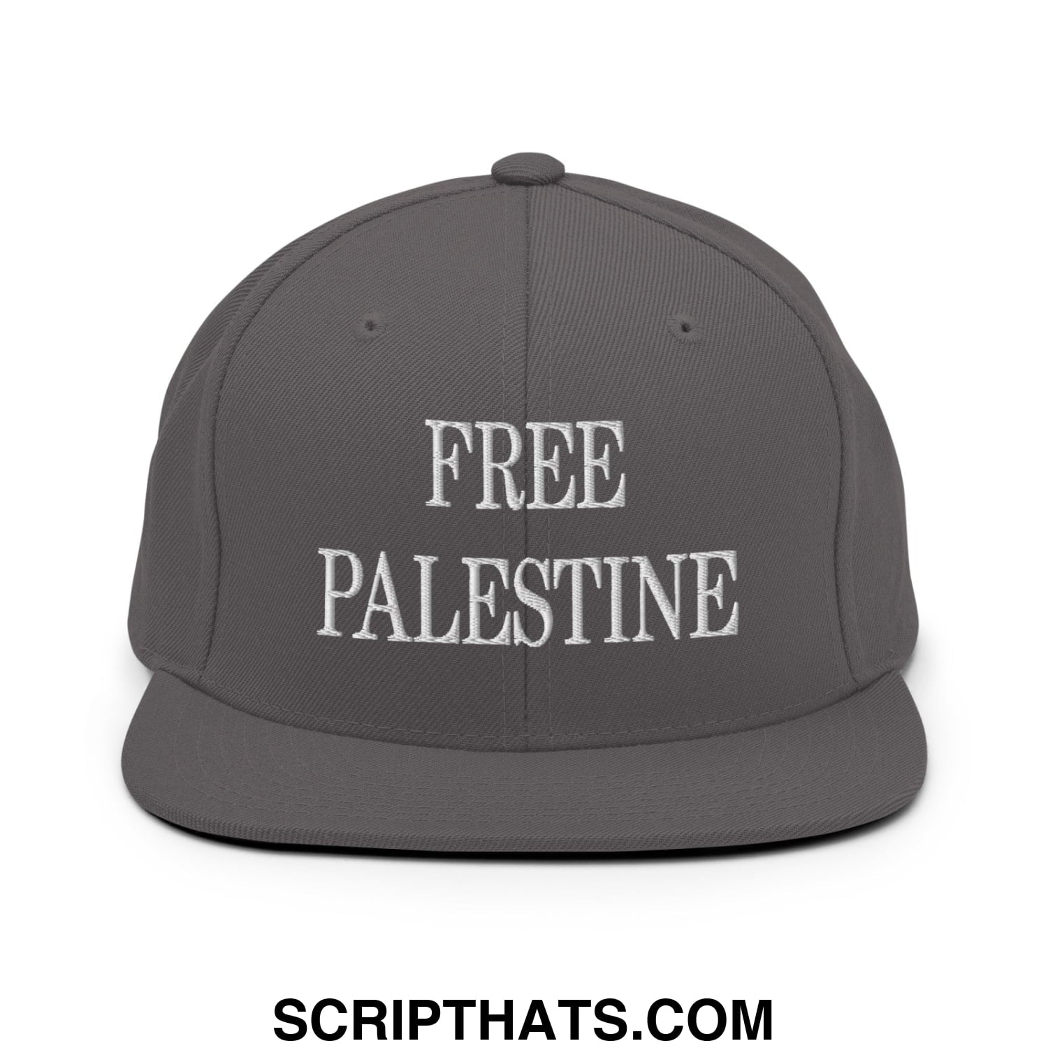 Free Palestine Embroidered Flat Bill Brim Snapback Hat Dark Grey