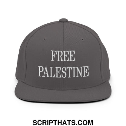 Free Palestine Embroidered Flat Bill Brim Snapback Hat Dark Grey