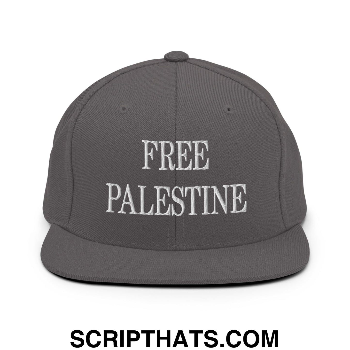 Free Palestine Embroidered Flat Bill Brim Snapback Hat Dark Grey