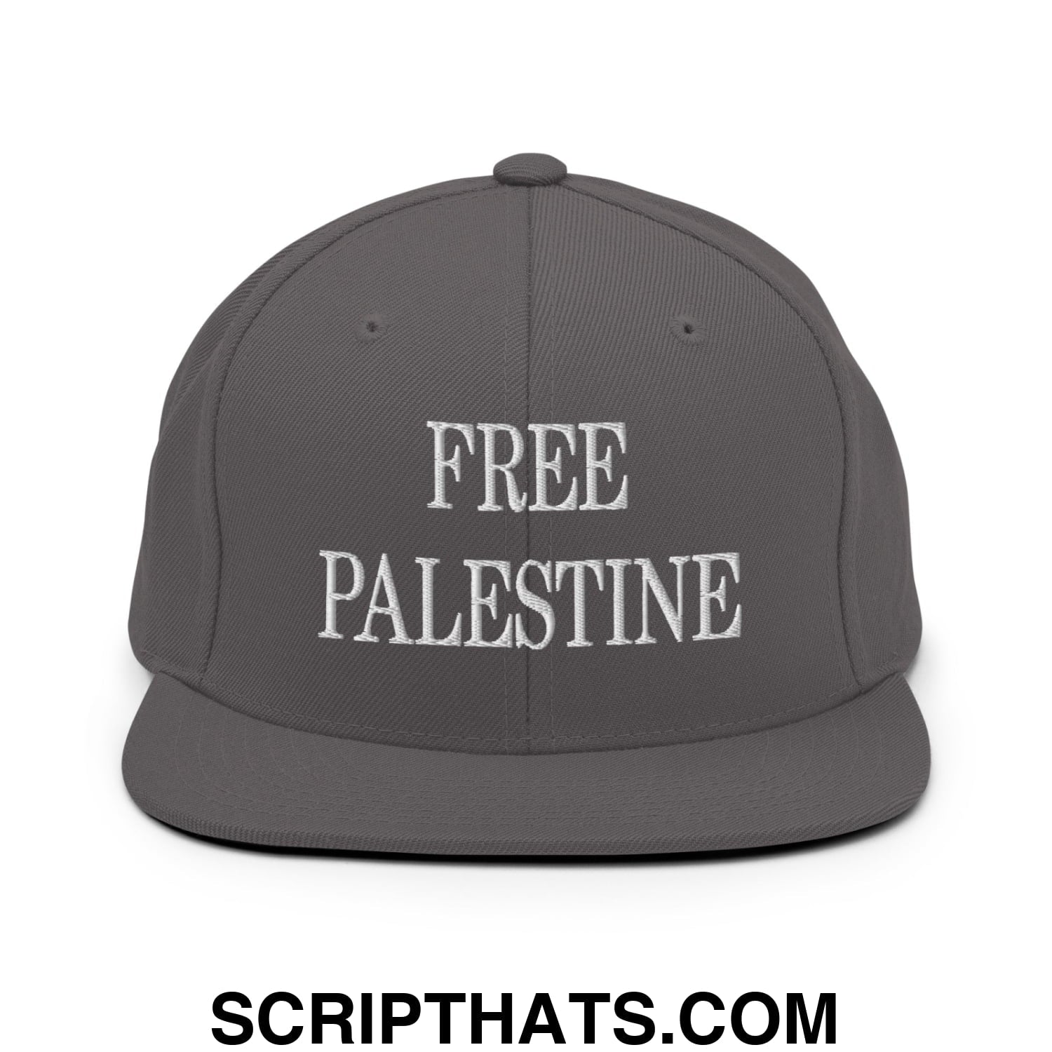 Free Palestine Embroidered Flat Bill Brim Snapback Hat Dark Grey