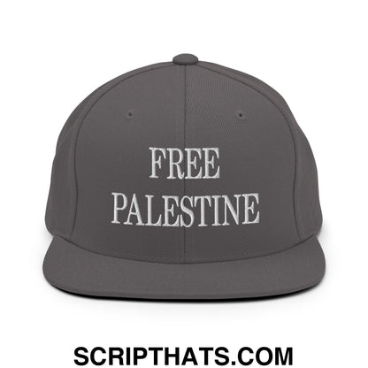 Free Palestine Embroidered Flat Bill Brim Snapback Hat Dark Grey
