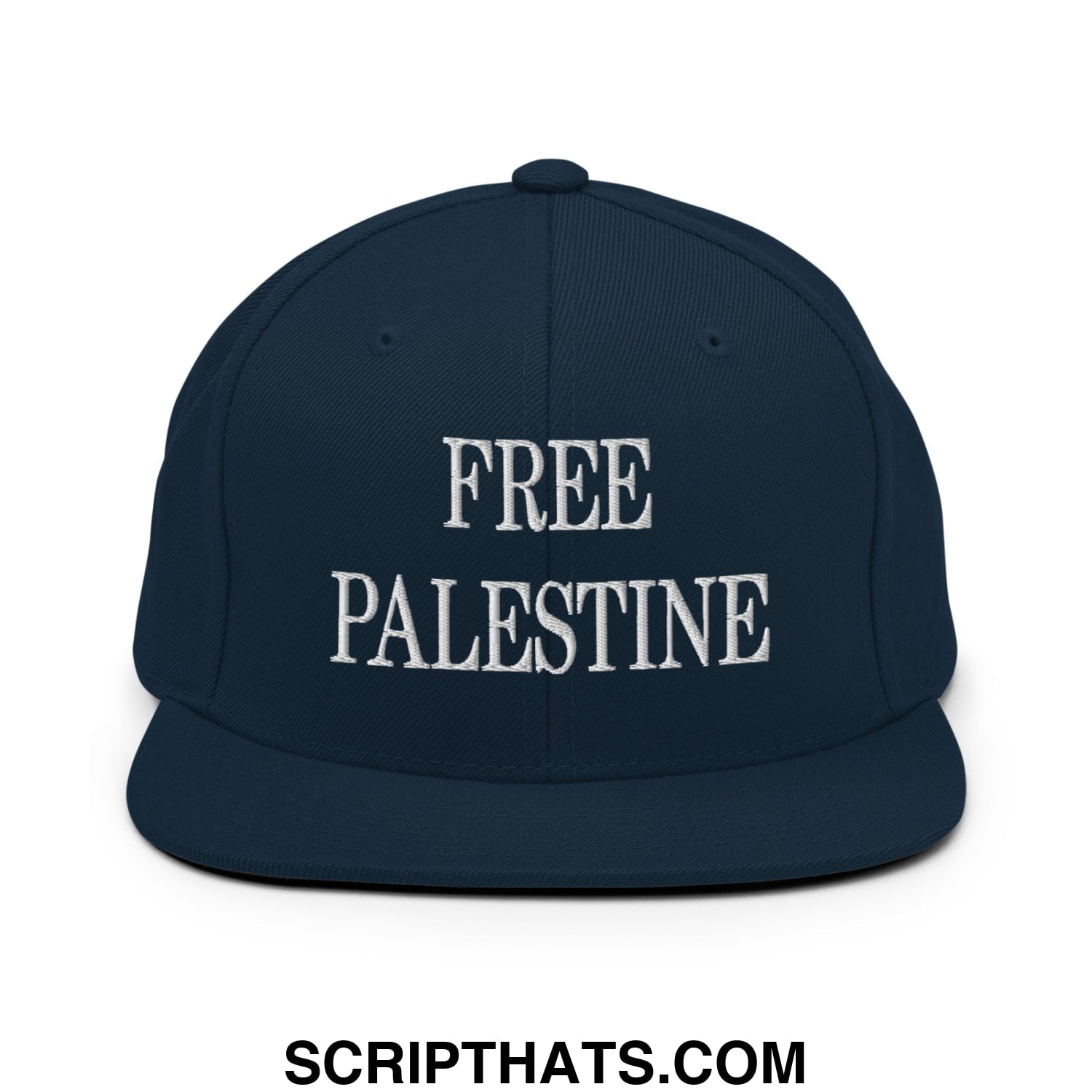 Free Palestine Embroidered Flat Bill Brim Snapback Hat Dark Navy